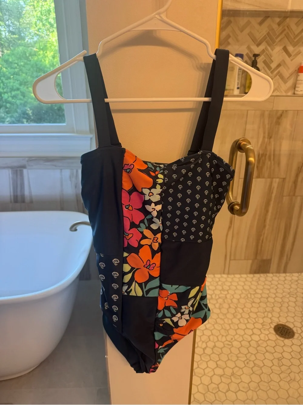 Nani Women’s Navy Floral Patchwork One-Piece Swimsuit- Medium